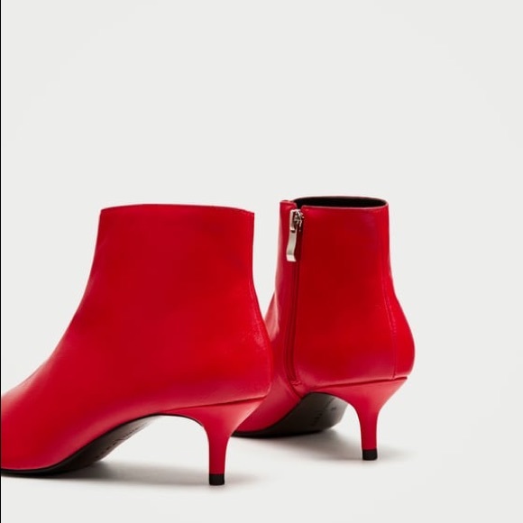 ZARA RED MID-HEEL ANKLE BOOTS - NEW WITH TAGS - Picture 4 of 6